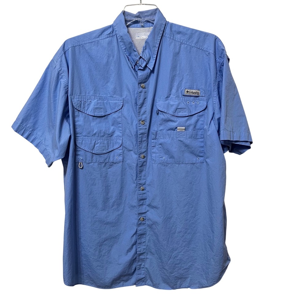 Columbia PFG Mens Blue Short Sleeve Fishing Shirt Vented Cotton FM7130 XL